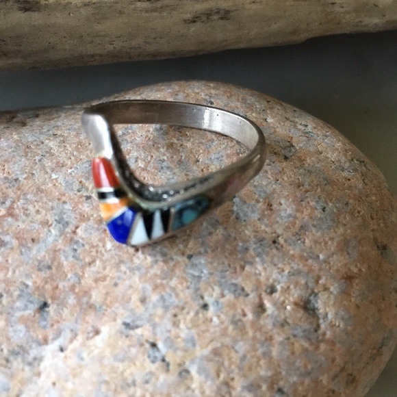 SOLDVintage Zuni Native American Inlay Ring Size 6 - Picture 5 of 8